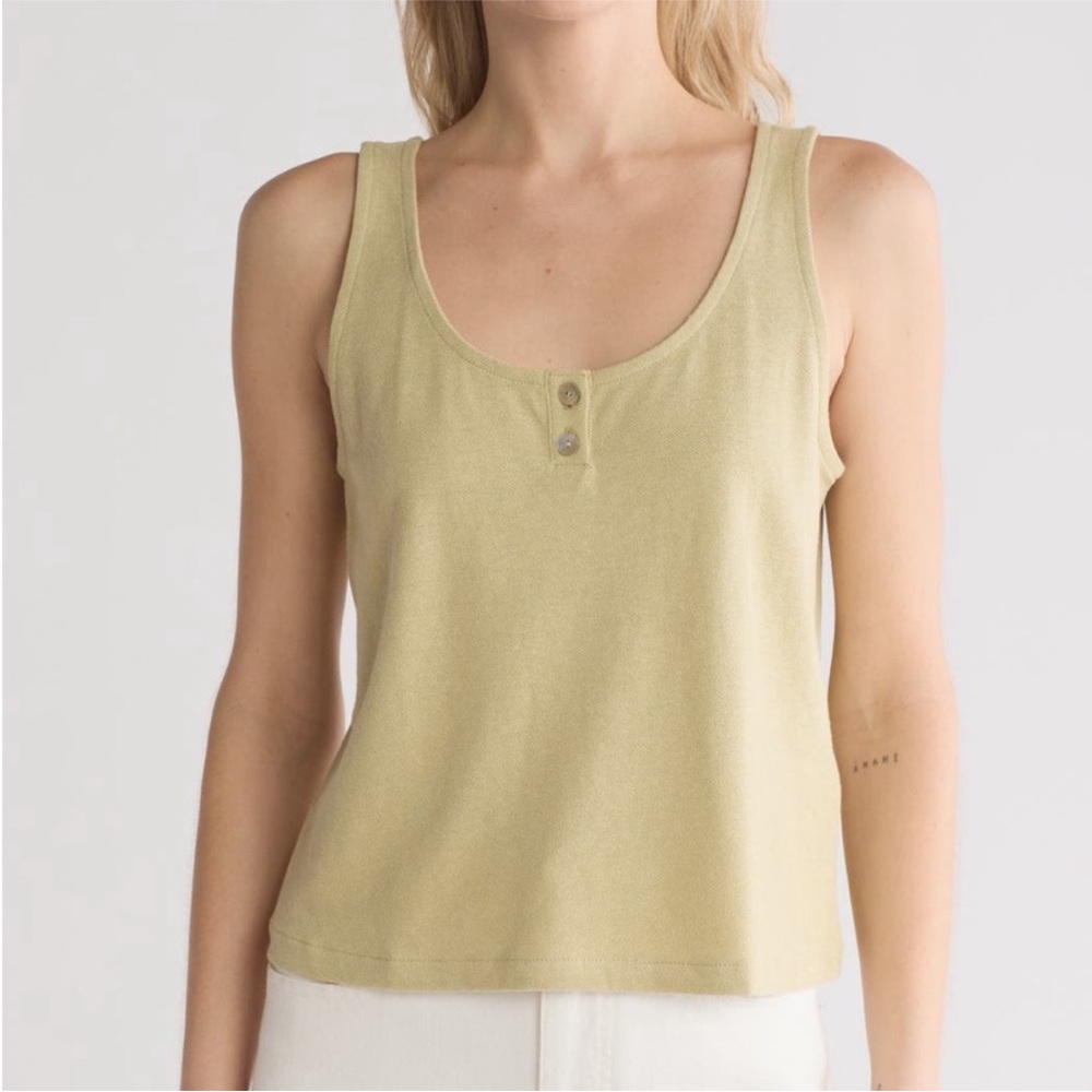 Madewell Pointelle Henley Tank in the pale lichen color. Size M
